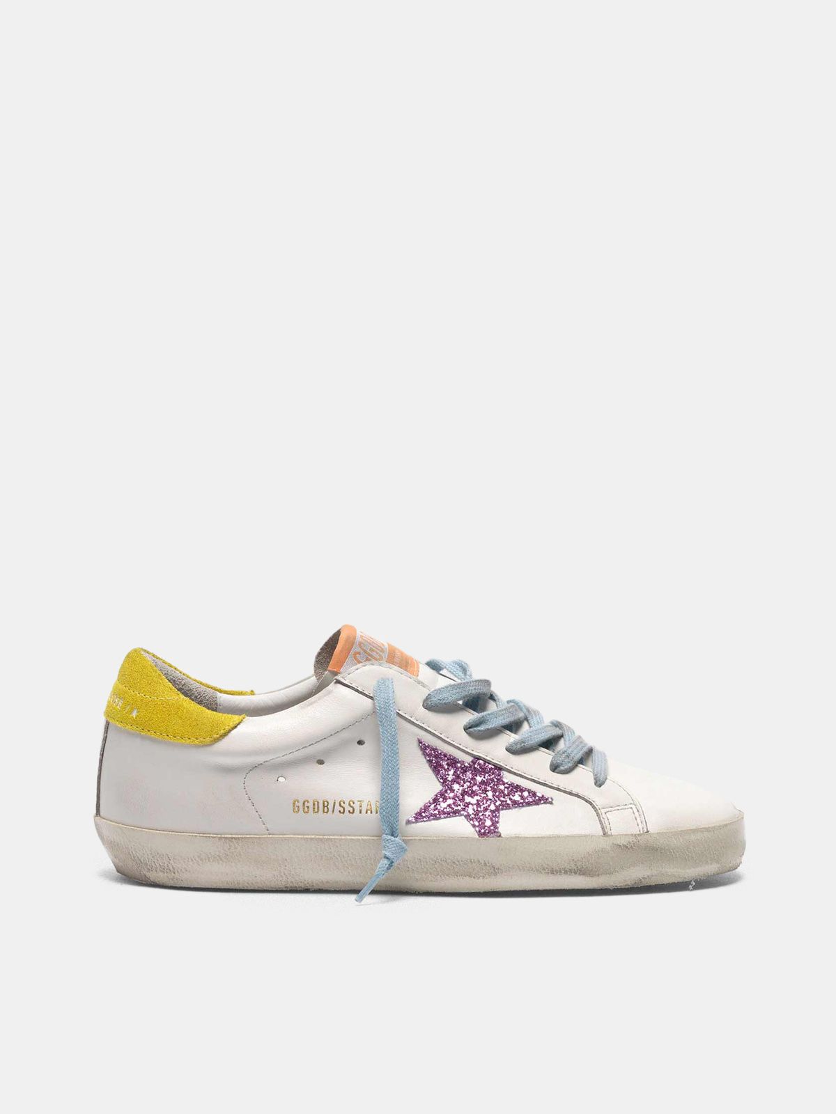 golden goose glittery with star heel Super-Star sneakers pink tab yellow and