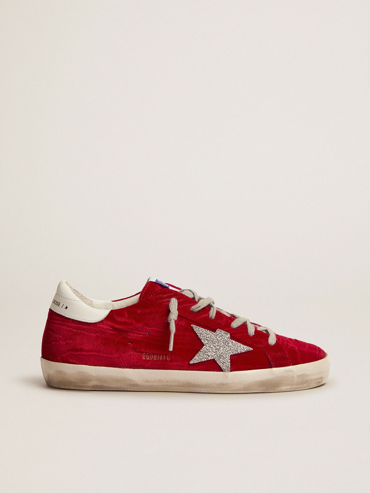 Super-Star LTD sneakers in red moiré velvet with Swarovski crystal star