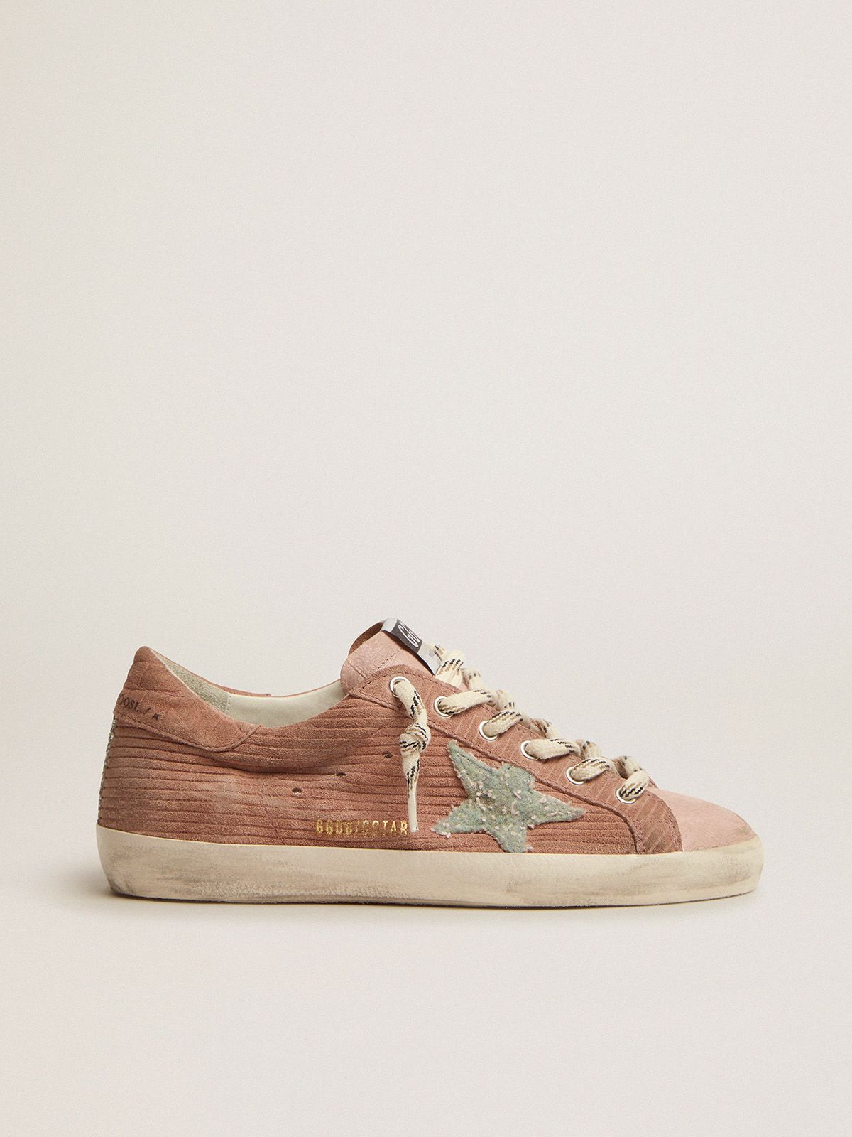 golden goose print in with suede corduroy sneakers peach-pink bouclé star and Super-Star