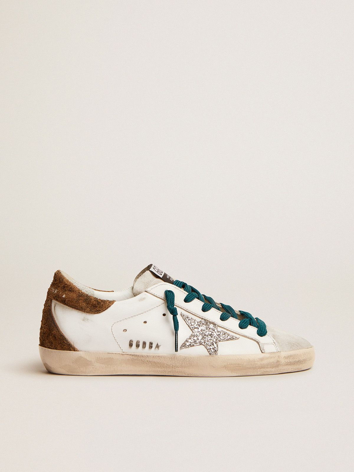 Super-Star sneakers with silver glitter star and leopard-print suede heel tab | 