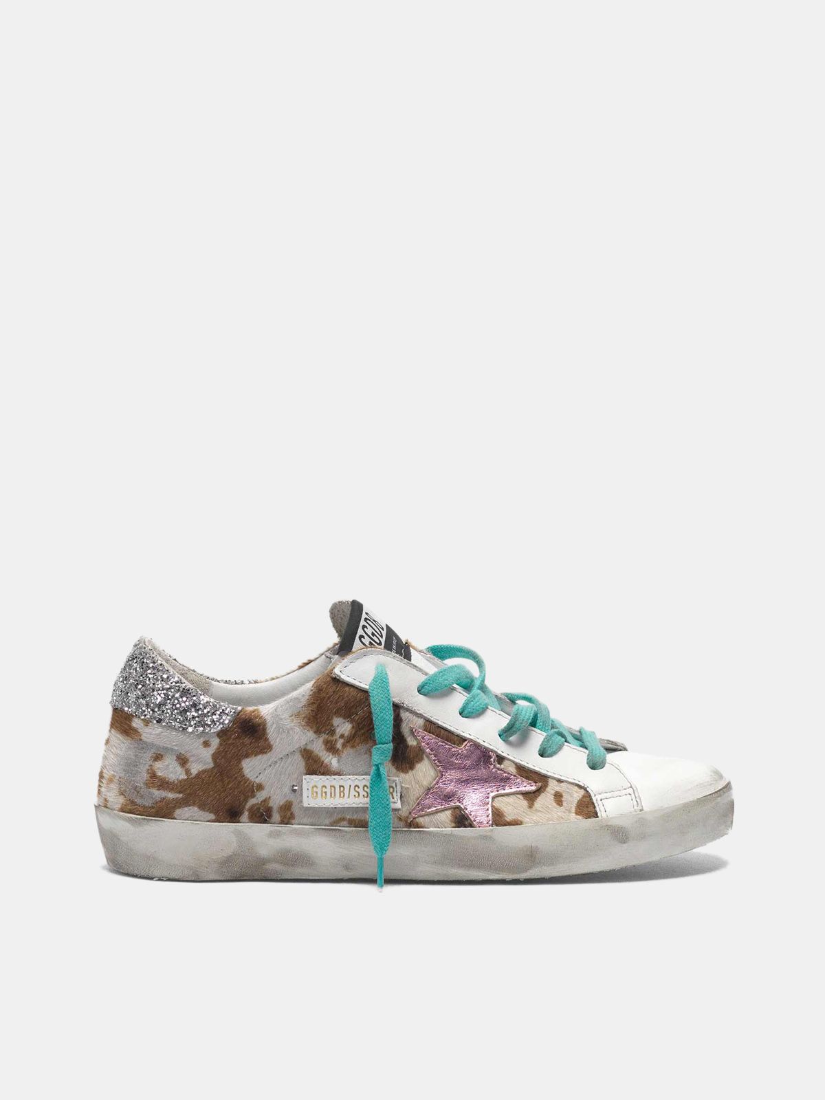 golden goose glittery sneakers tab with heel Cow-print Super-Star