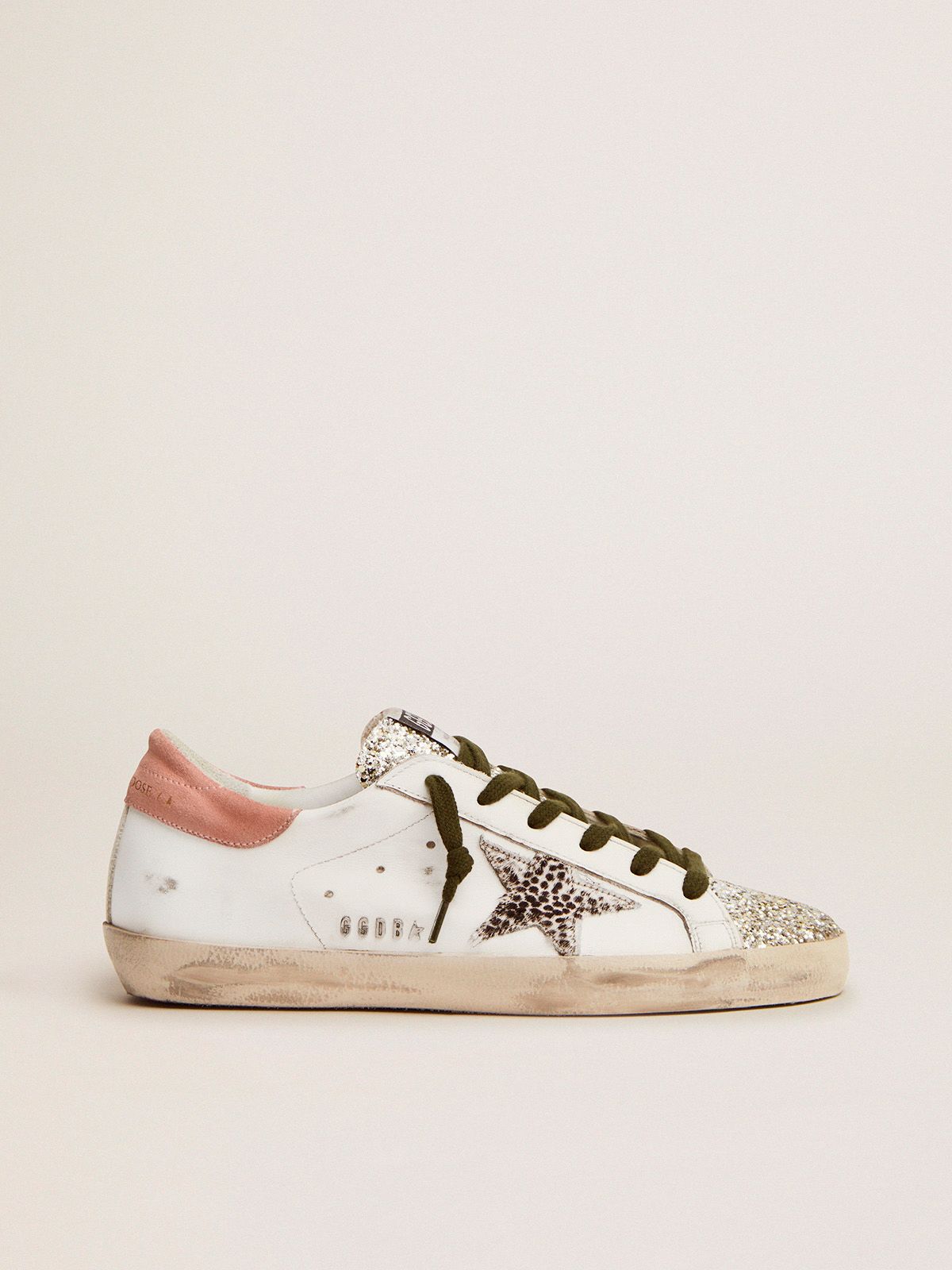 Sneakers Uomo Golden Goose Super-Star LTD sneakers with silver glitter and animal-print pony skin star