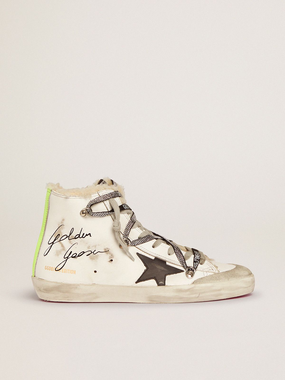 golden goose Francy shearling inserts black LAB with sneakers and star Penstar