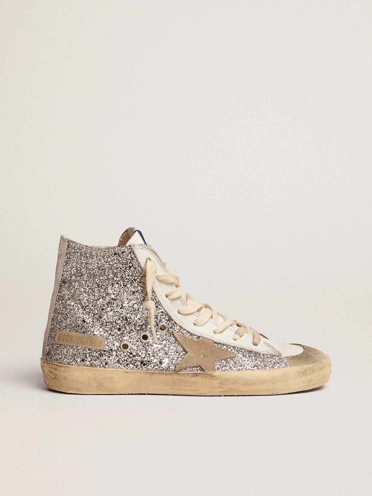 golden goose and suede sneakers upper with glitter Francy Penstar star silver ice-gray