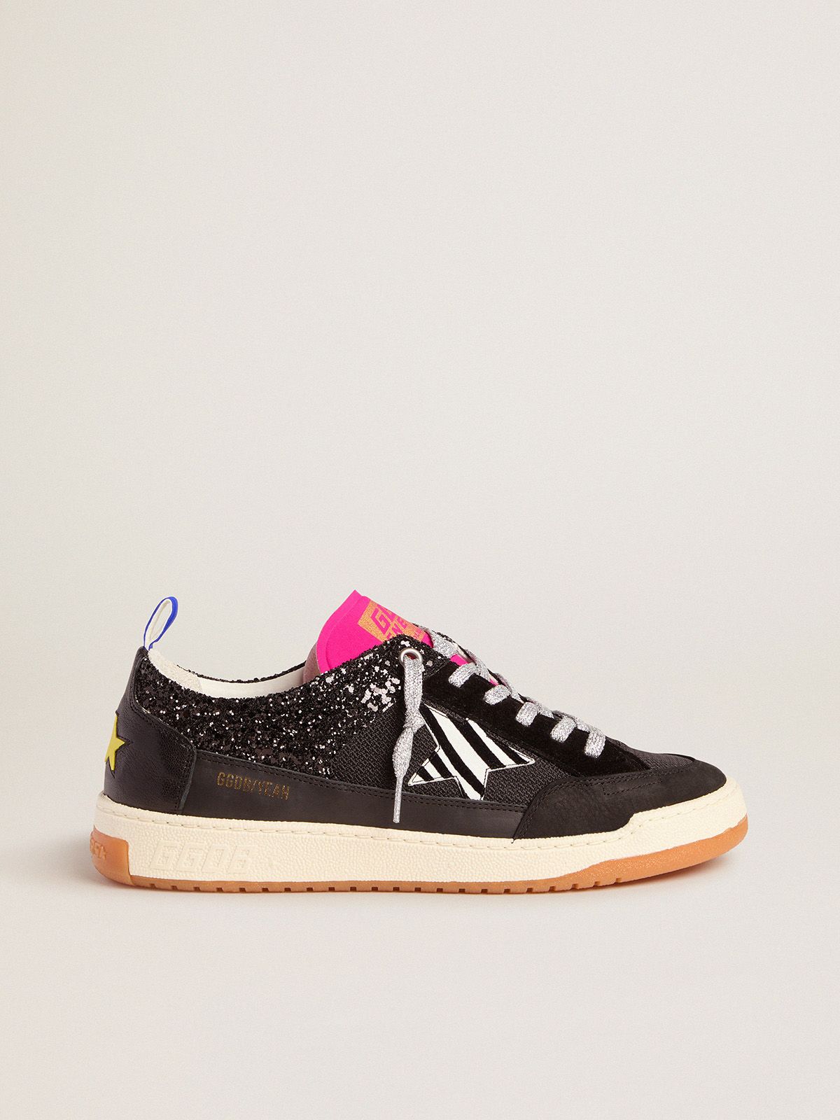 Men’s black Yeah sneakers with glitter and zebra-print star