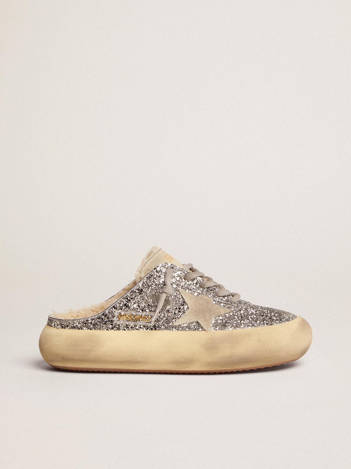 Space-Star Sabot shoes in silver glitter with shearling lining | 