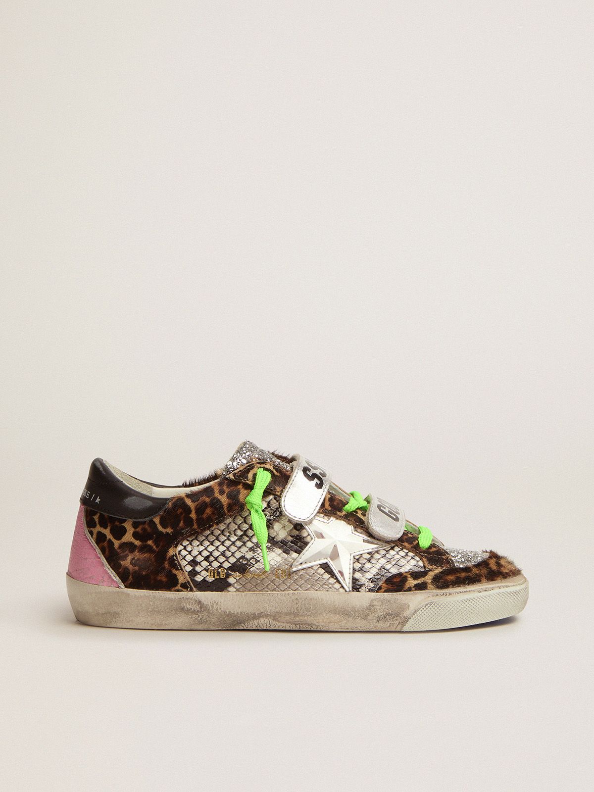 Sneakers Uomo Golden Goose Old School sneakers with leopard-print pony skin and snake-print leather upper