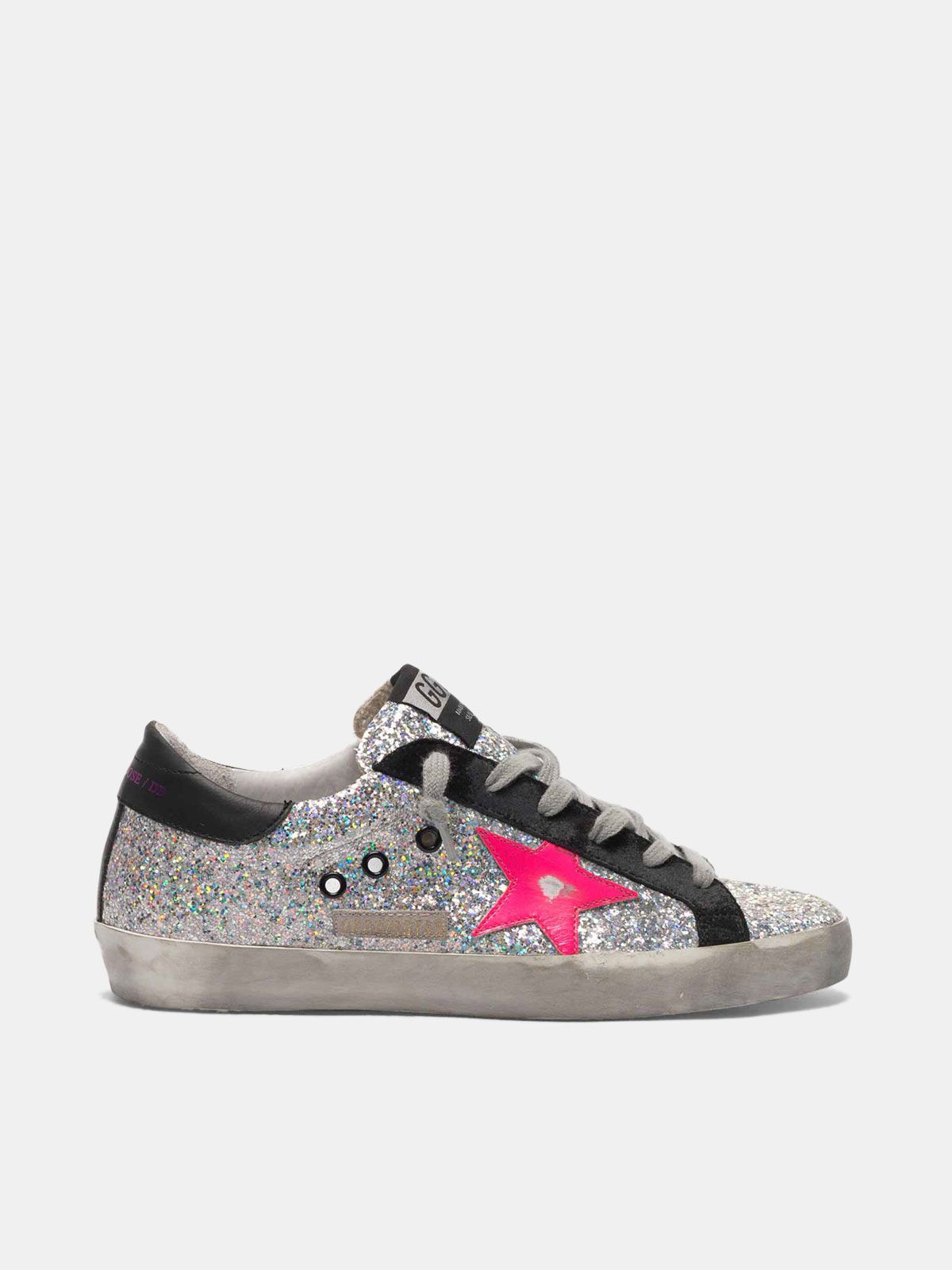 golden goose star sneakers with upper glitter white Super-Star and