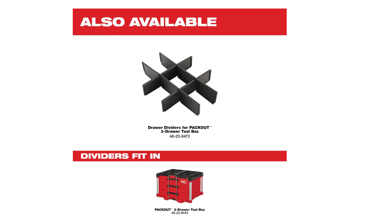 Milwaukee 48-22-8443 PACKOUT 22 in. Modular 3-Drawer Tool Box with Met