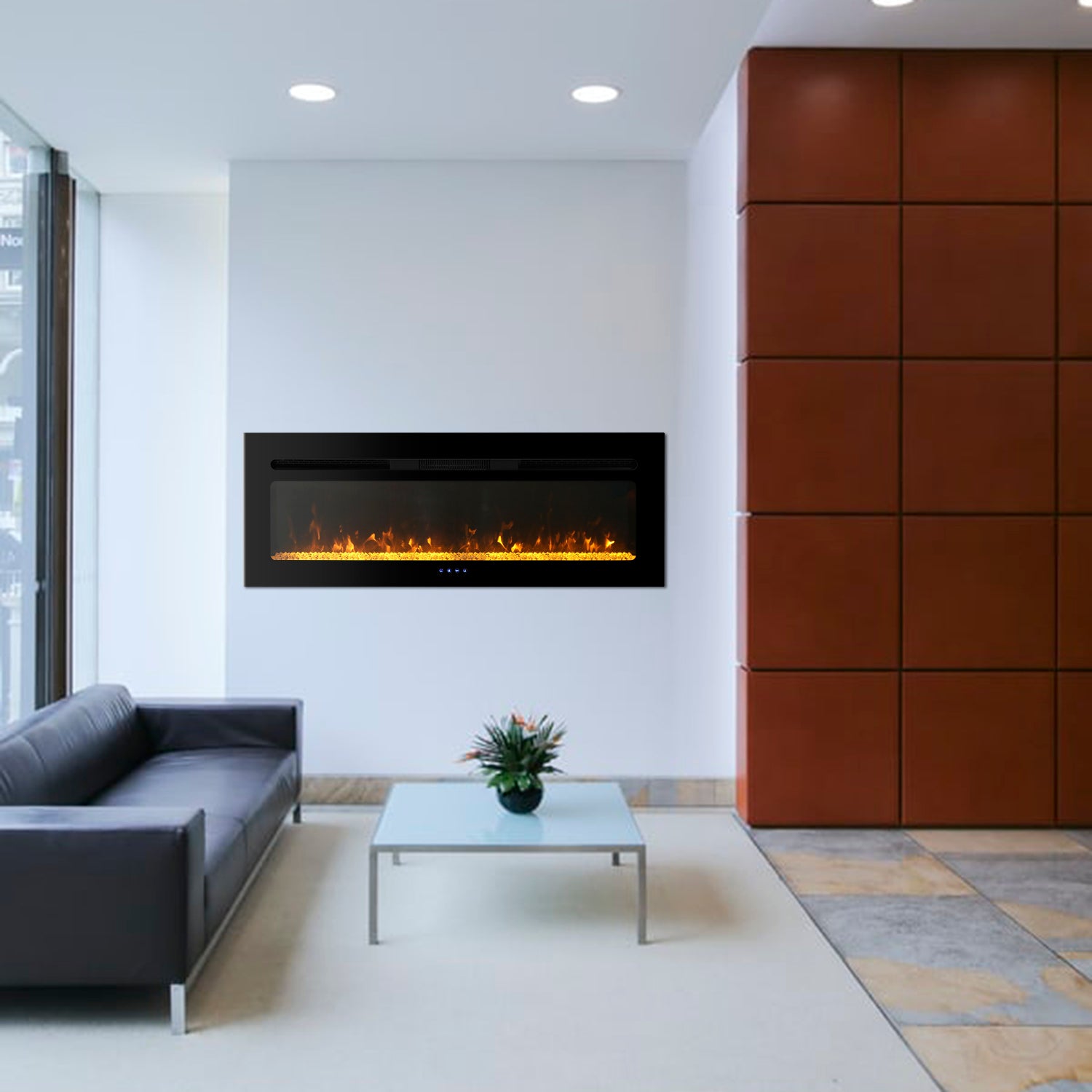 PHI VILLA Insert Wall Mounted Electric Fireplace, 1500W
