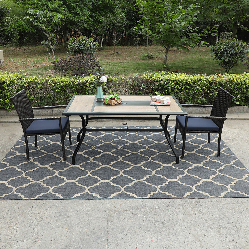 Phi Villa WoodLook Patio Dining Table with Umbrella Hole