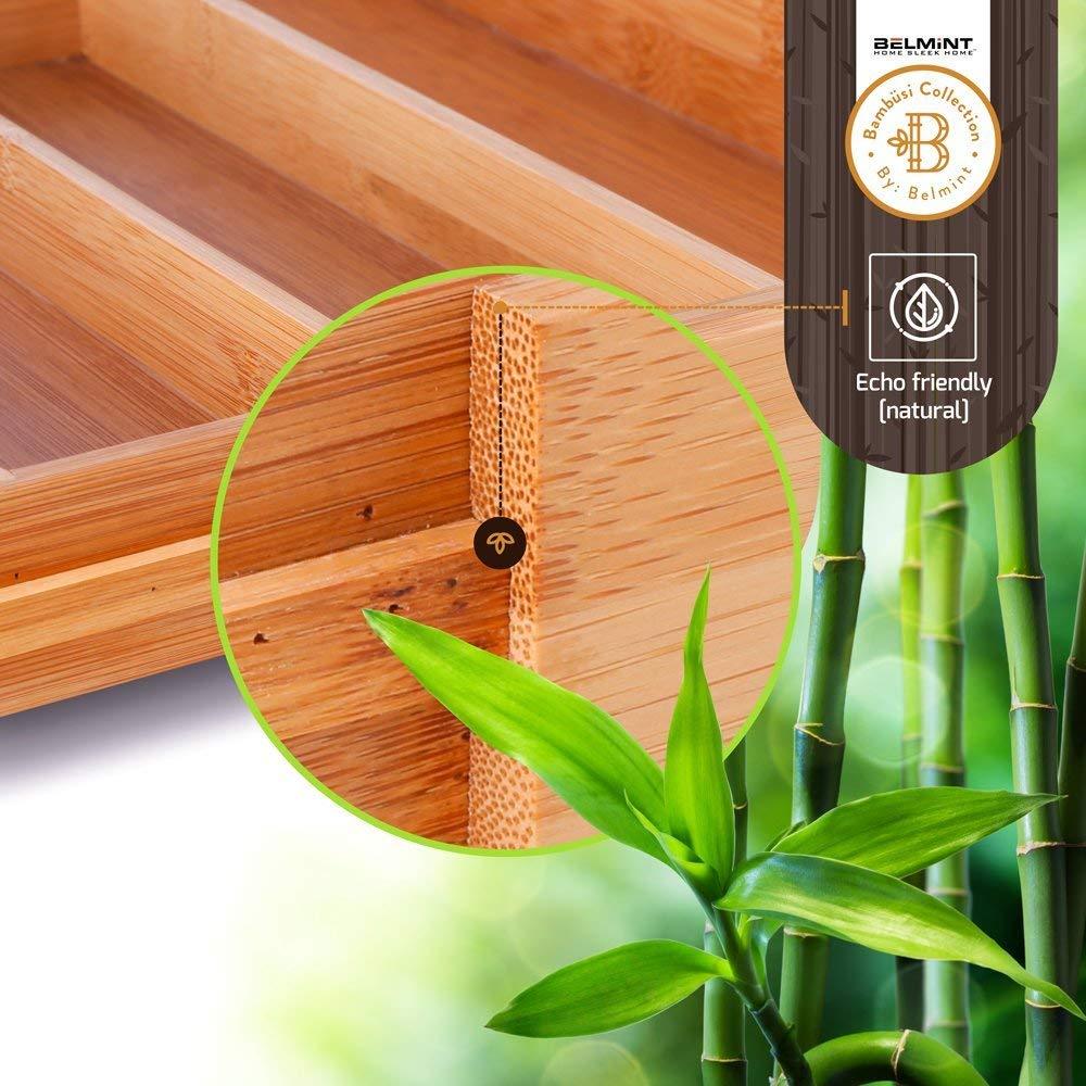 Adjustable Bamboo Silverware Drawer Organizer with Two Removable Knife Blocks