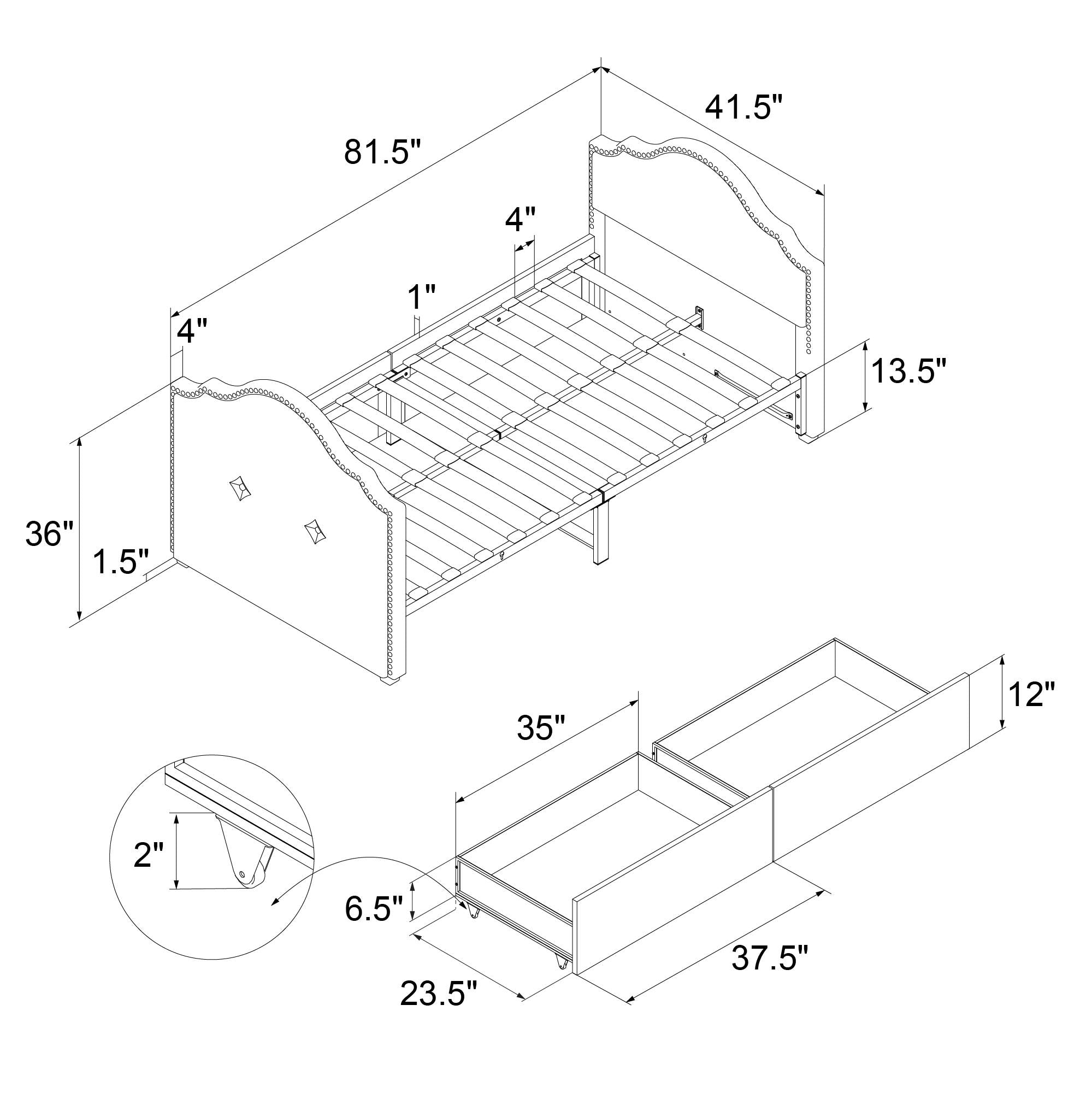 Emma Upholstered Daybed with Storage Drawers