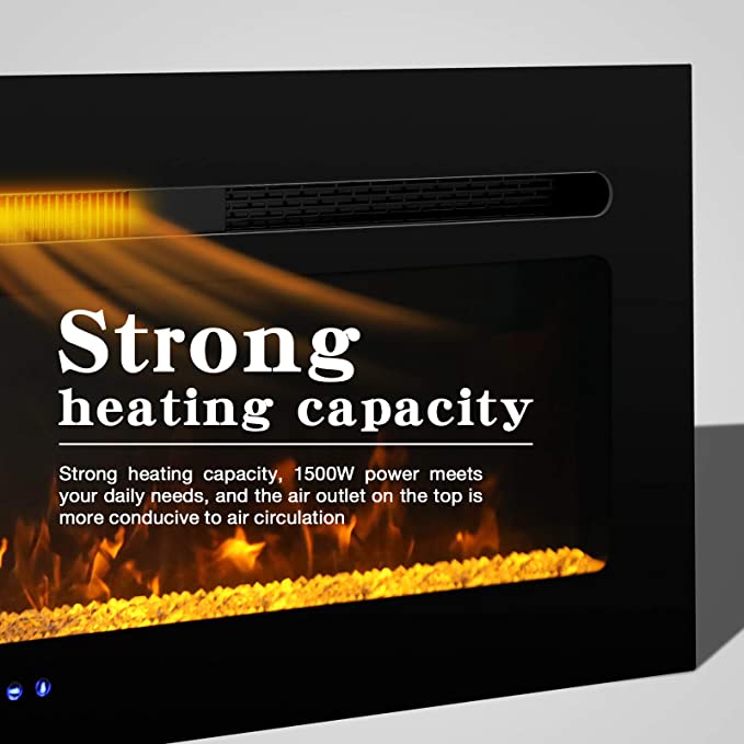 PHI VILLA Insert Wall Mounted Electric Fireplace, 1500W