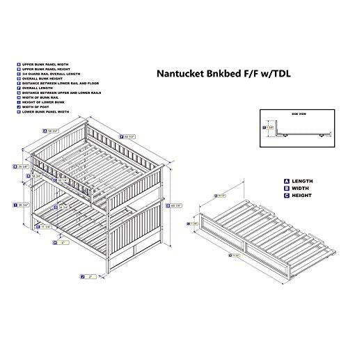 Atlantic Furniture Nantucket Bunk Twin Raised Panel Trundle Bed, Full
