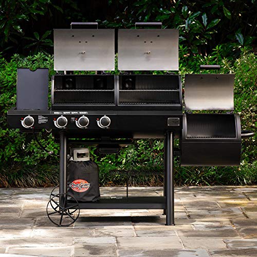 CharGriller 3070 Texas Trio 3Burner Dual Fuel Grill with Smoker in Black