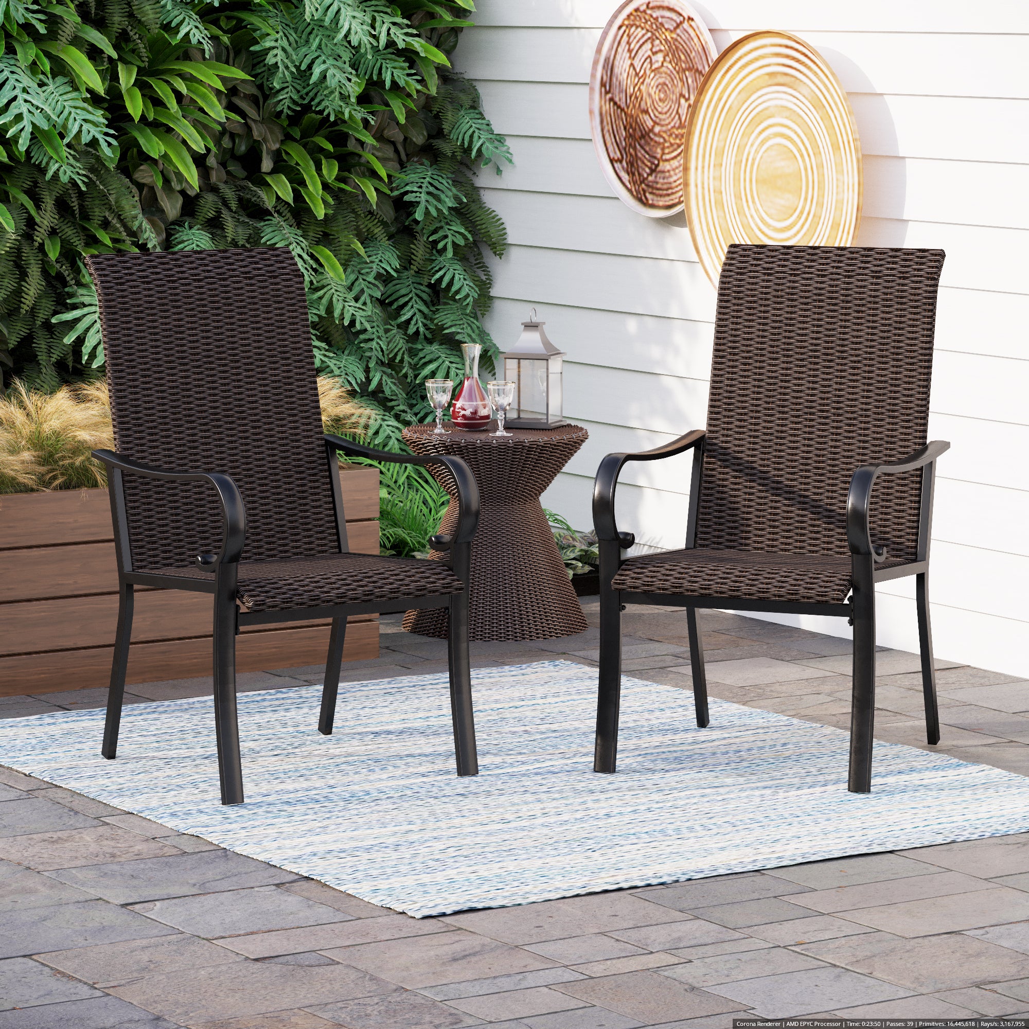 PHI VILLA Rattan Metal Patio Dining Chairs, Set of 2