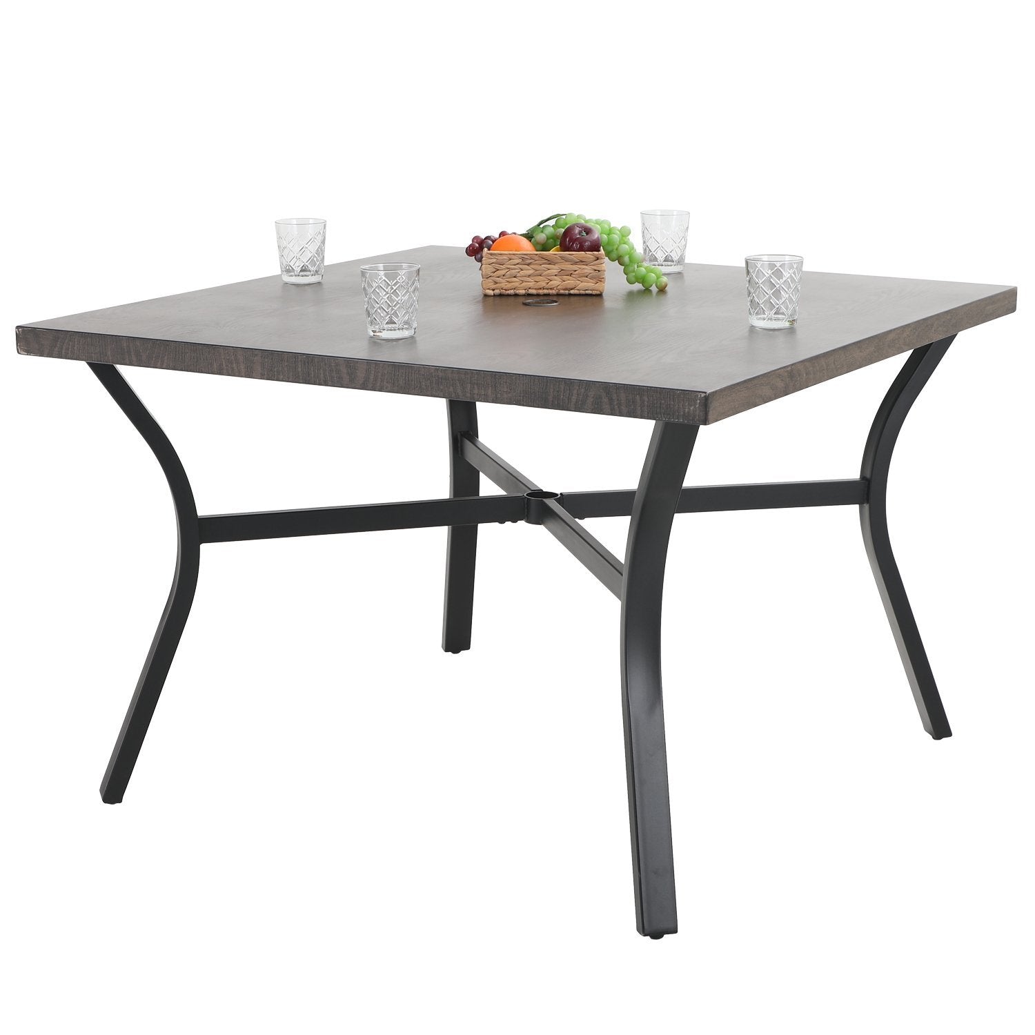 PHI VILLA 40" x 40" Woodlook Pattern Metal Square Outdoor Dining Table