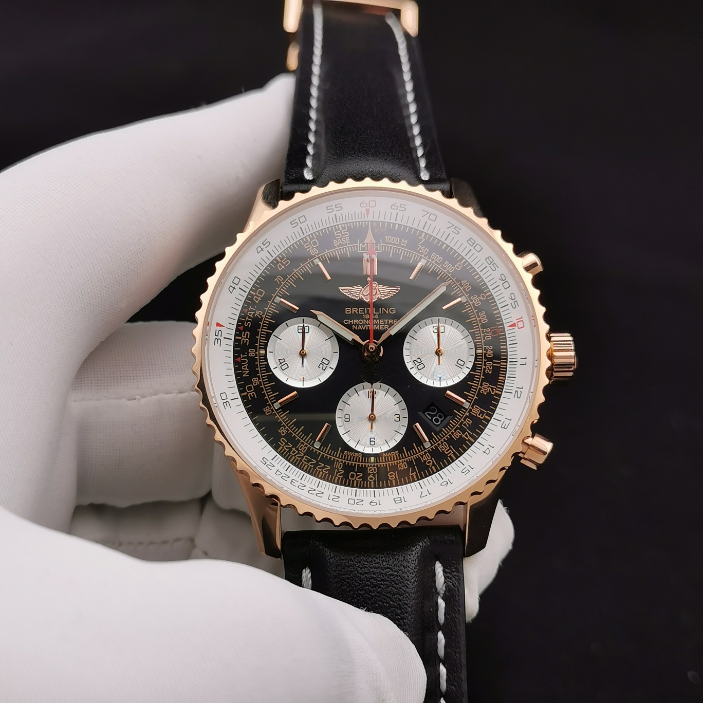 BRT Navitimer B01 Leather Replica Rose Gold