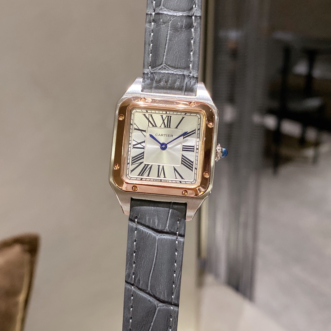 Cartier Santos Dumont Grey Strap 43mm 38mm Couple Watch