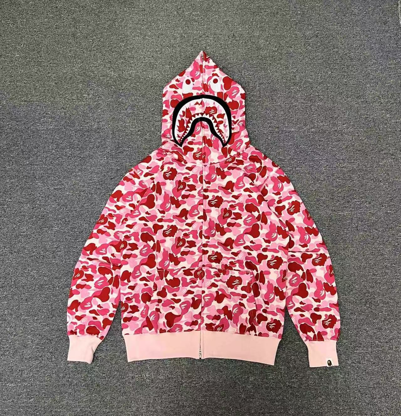 bape pink camouflage classic shark zipper sweatshirt