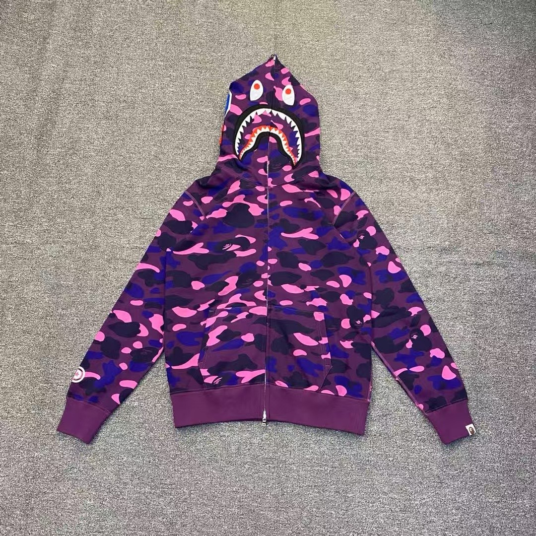 bape camouflage purple classic shark zipper sweatshirt