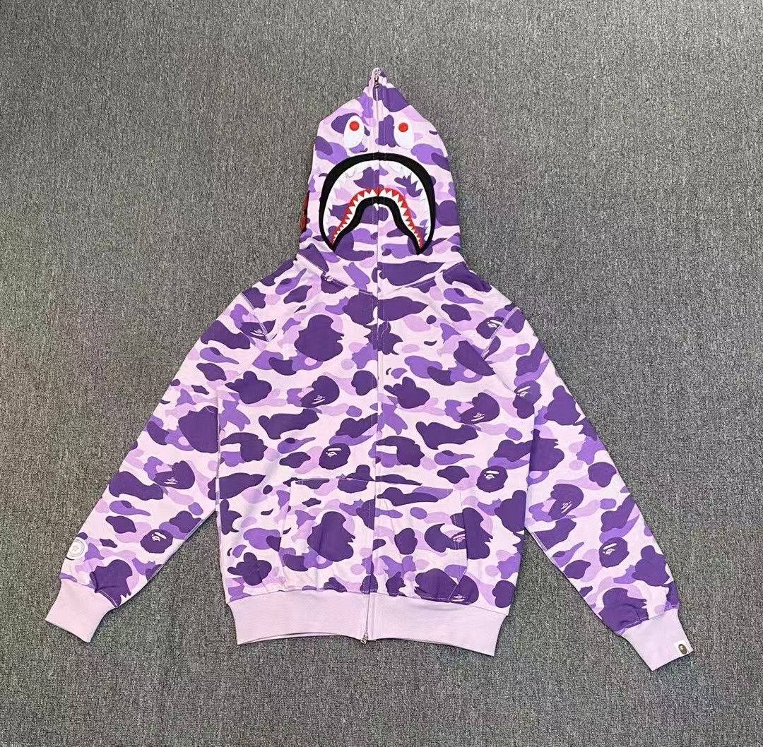 bape purple camouflage classic shark zipper sweatshirt
