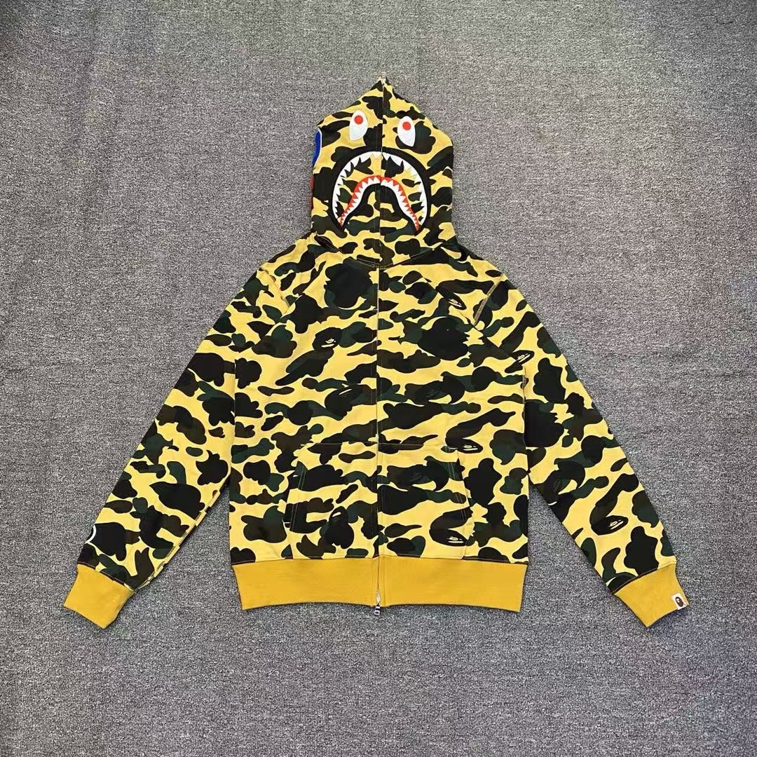 bape camouflage yellow classic shark zipper sweatshirt