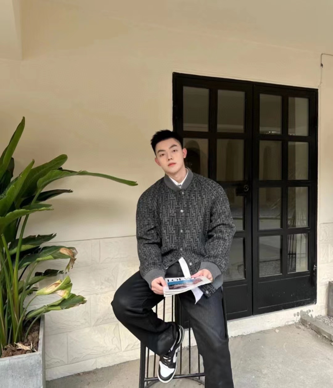 FD 22FW all over printed jacquard FF double-faced wool bomber jacket