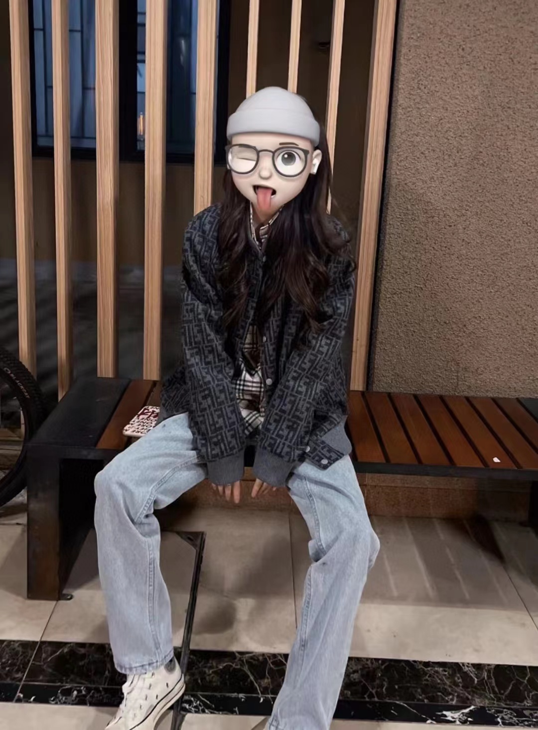 FD 22FW all over printed jacquard FF double-faced wool bomber jacket