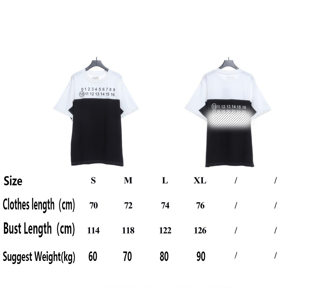 M-rg13la Number Size Chart Printed Panel Short Sleeve