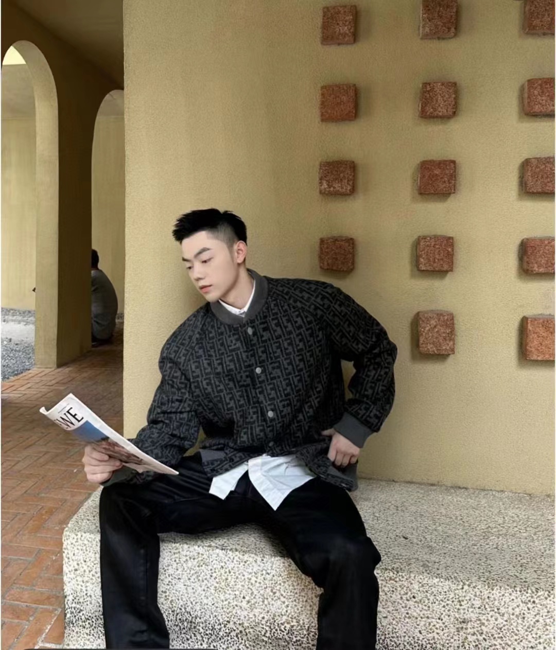 FD 22FW all over printed jacquard FF double-faced wool bomber jacket