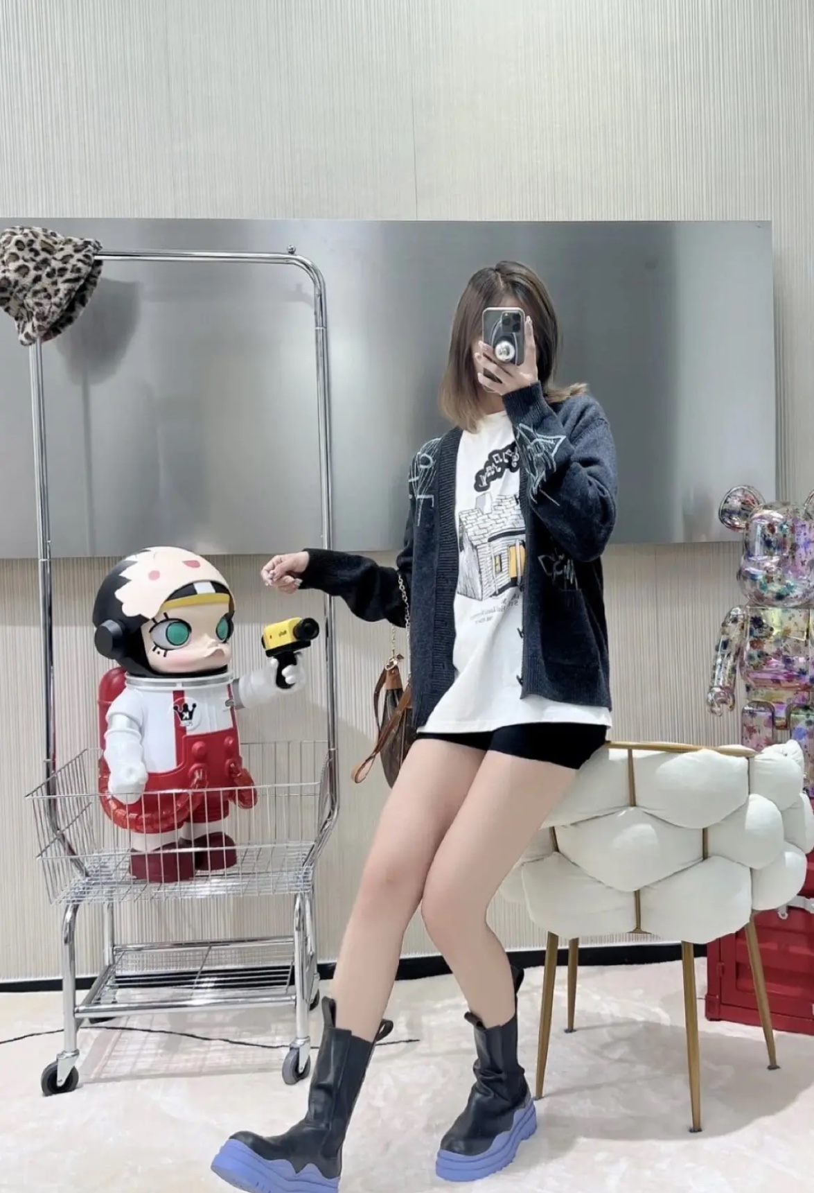 L-VxFREQUENCY Irregular Embroidered Mohair Cardigan