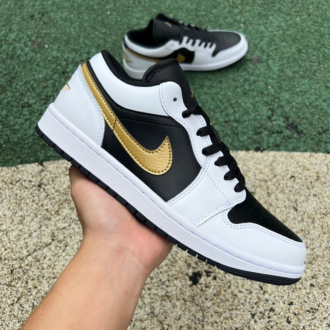 Jordan 1 Low White Black Metallic Gold Swoosh
