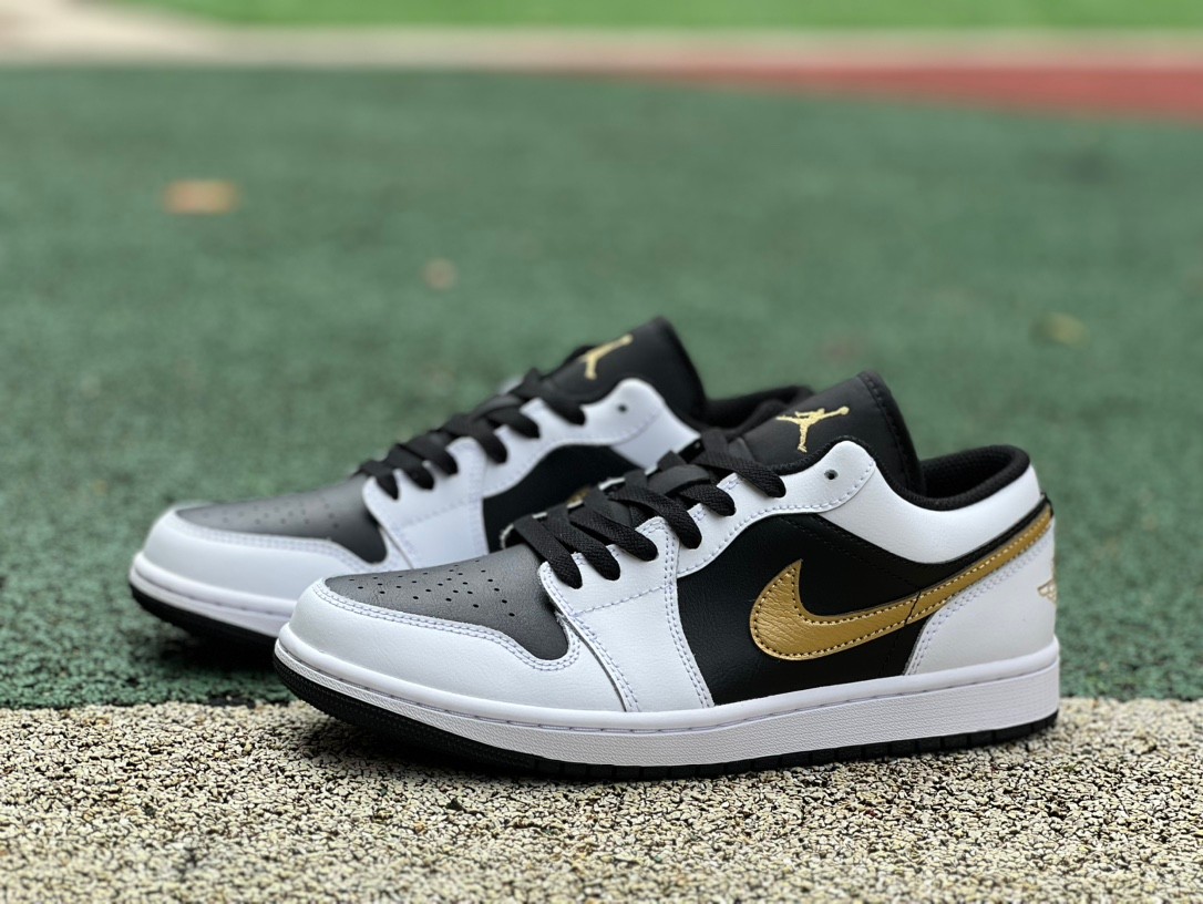 Jordan 1 Low White Black Metallic Gold Swoosh