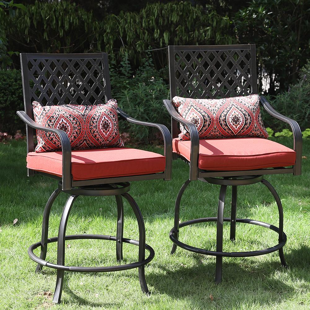 PHI VILLA Outdoor Extra Wide Height Swivel Bar Stools Set