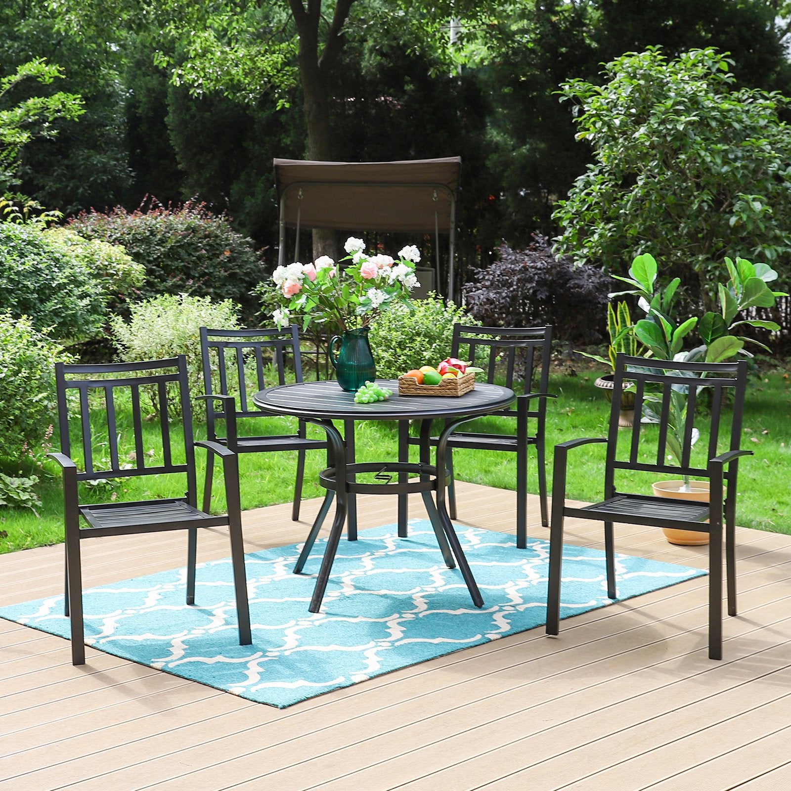 PHI VILLA 5Piece Outdoor Patio Dining Set With Steel Round Table & 4