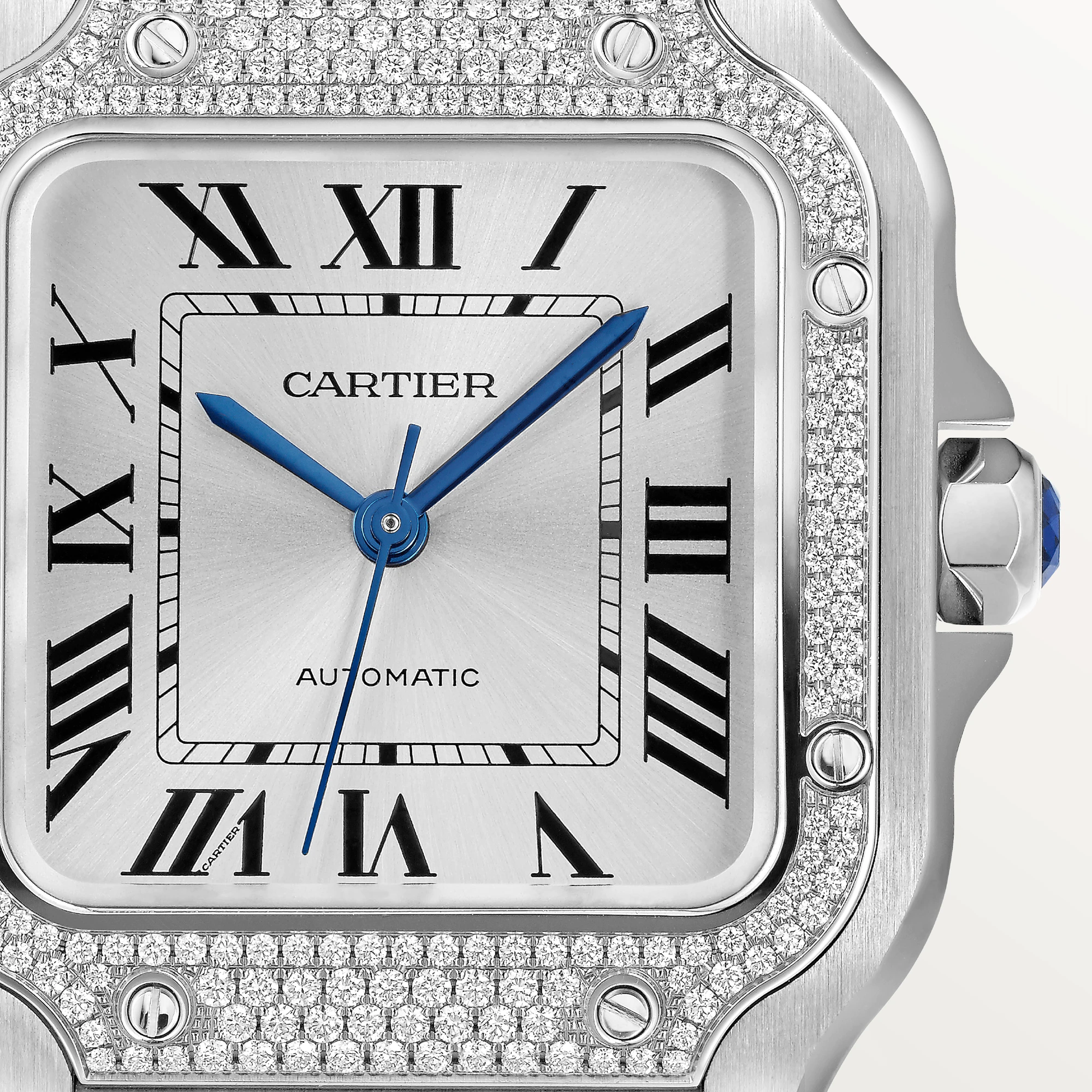 Cartier Santos Stainless Steel & Diamonds Unisex Watch, W4SA0005