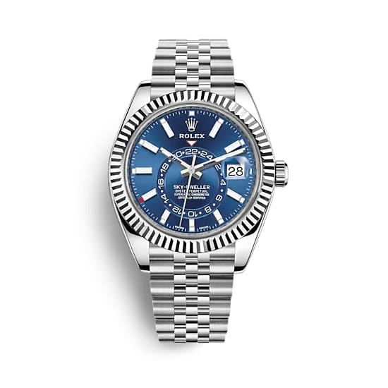 Rolex Sky Dweller Blue Dial 18K White Gold Bezel Steel Jubilee Men's Watch 326934