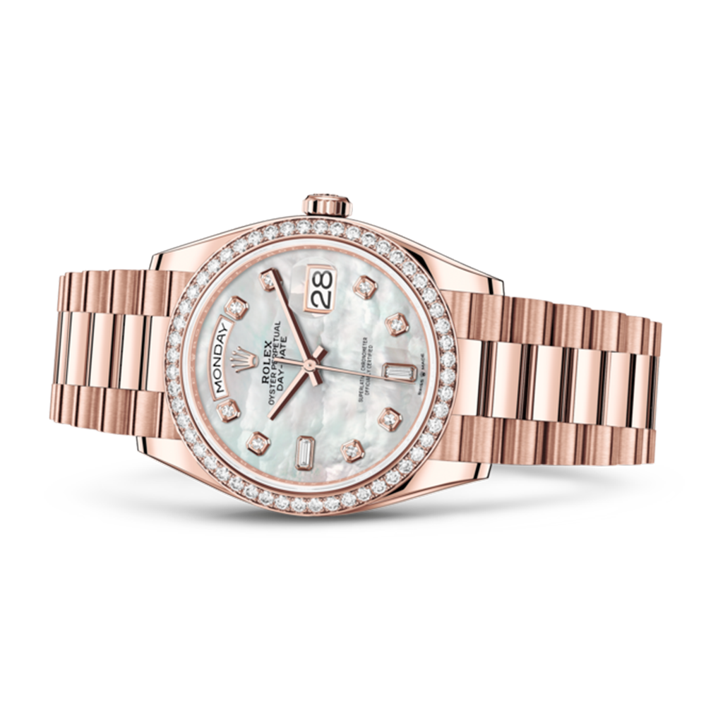 LadyRolex DAY-DATE 36 White Mother-of-pearl Set With Diamonds,128345RBR