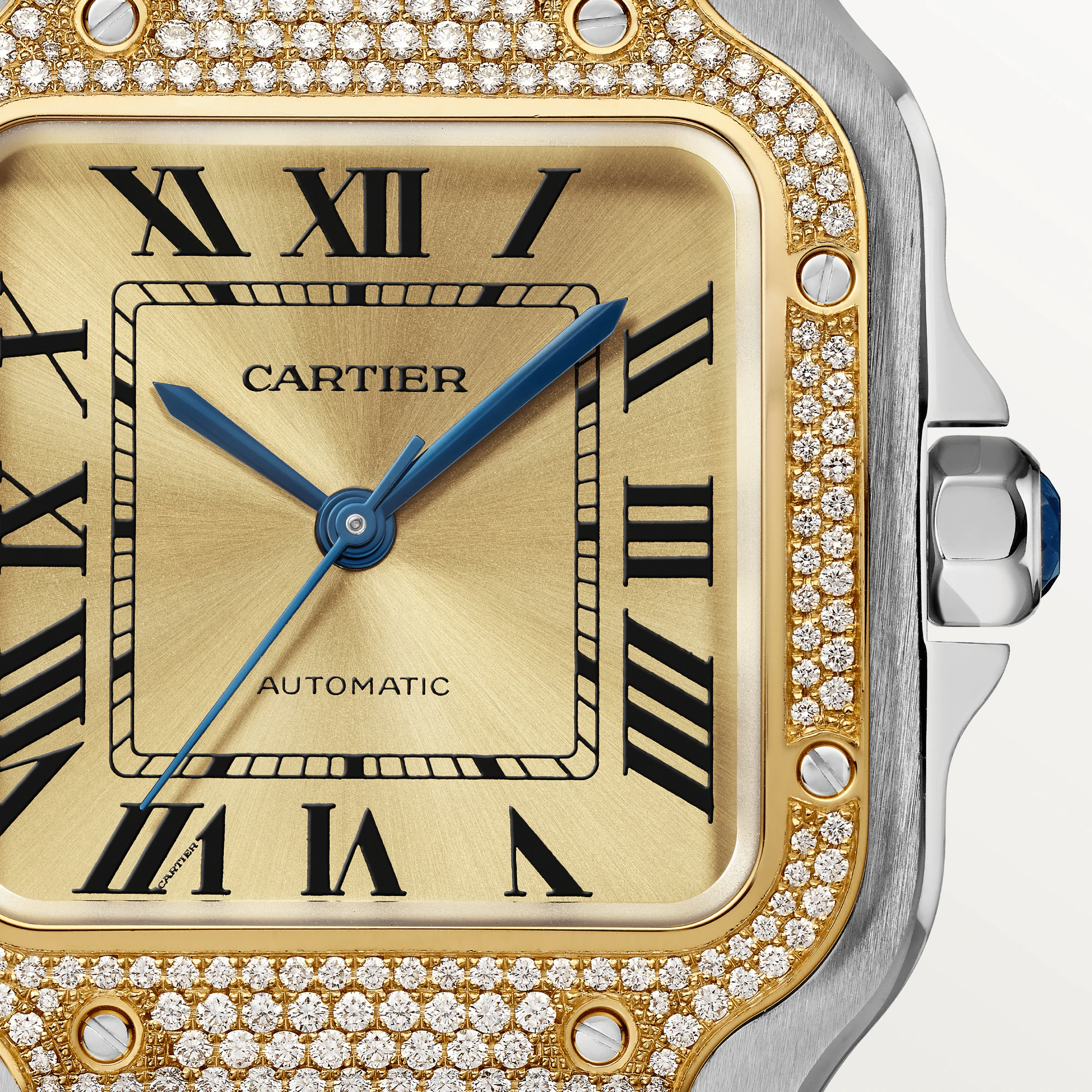 Cartier Santos Stainless Steel & Yellow Gold & Diamonds Unisex Watch, W3SA0007