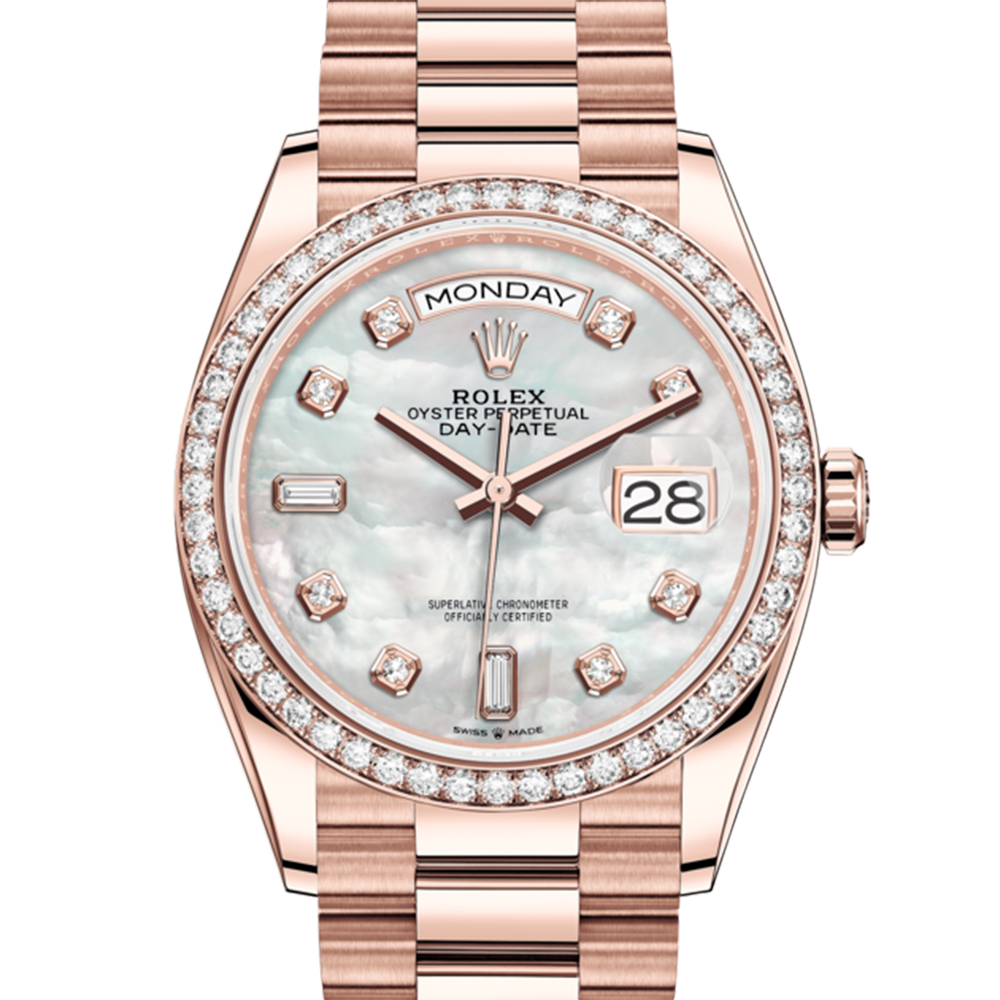 LadyRolex DAY-DATE 36 White Mother-of-pearl Set With Diamonds,128345RBR
