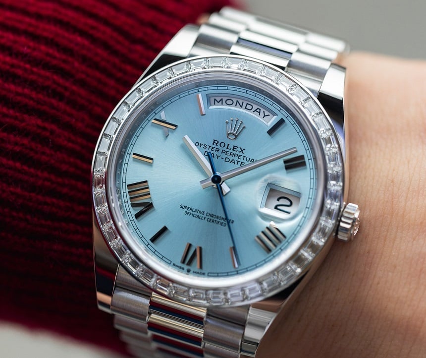 Rolex Day-Date 40 Presidential Platinum Watch, Blue dial, Diamond Bezel, President bracelet, 2022 model 228396tbr-0002