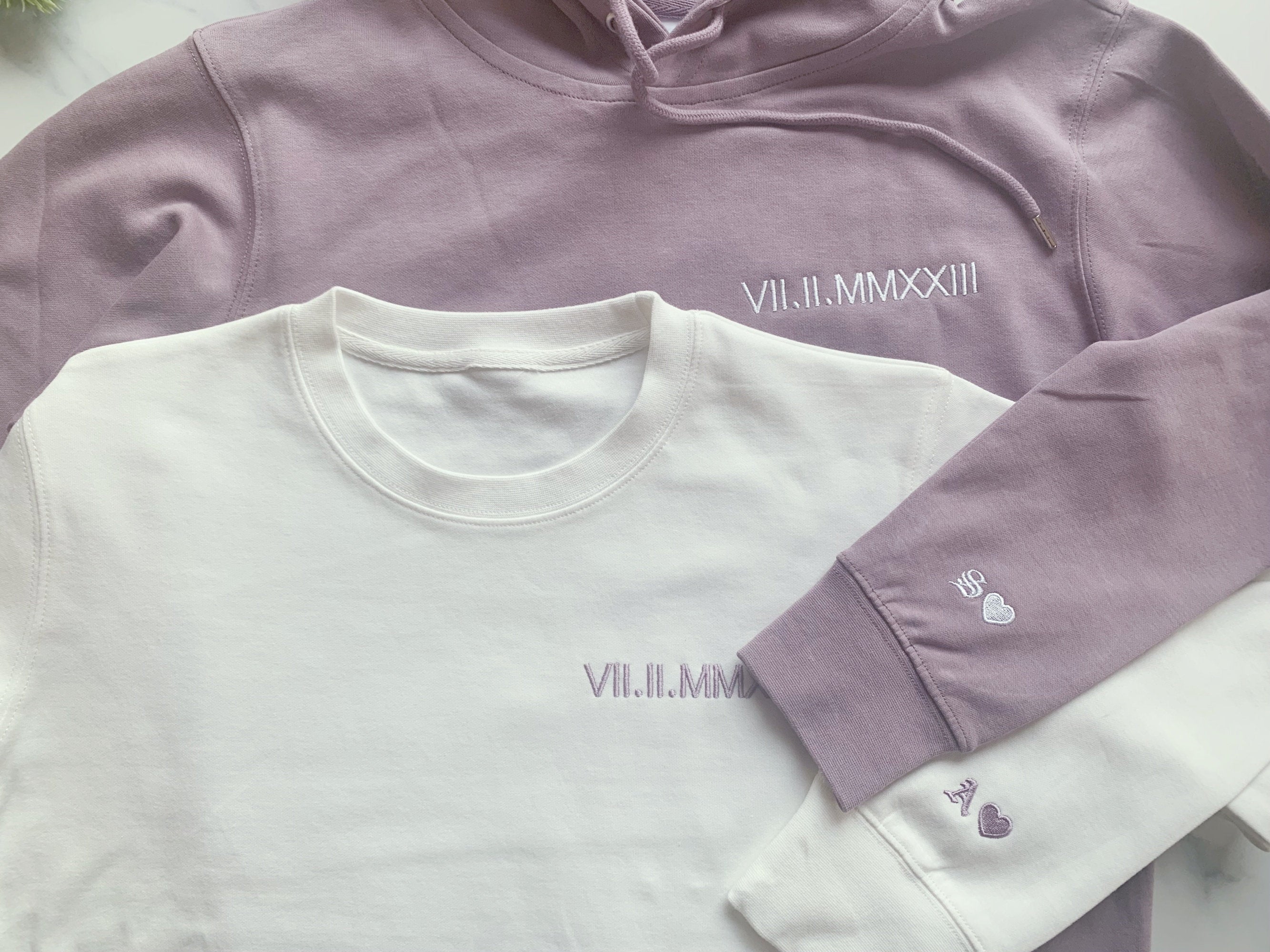 Personalized Embroidered  Roman Numerals Couples Matching T-shirt, Sweatshirt, Hoodie