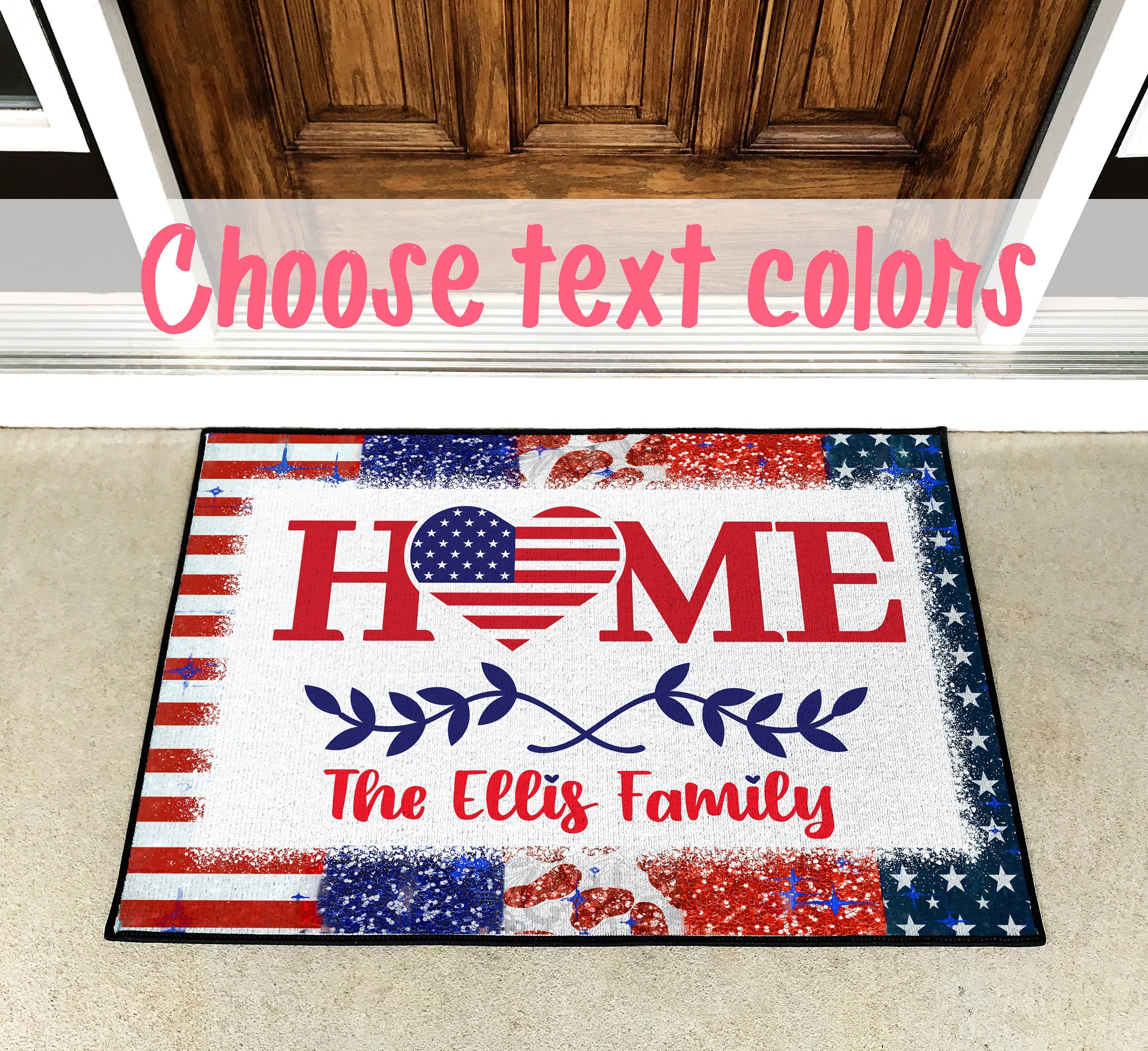 American Flag Decorations Summer Decor Personalized Door Mat Welcome Mat Custom