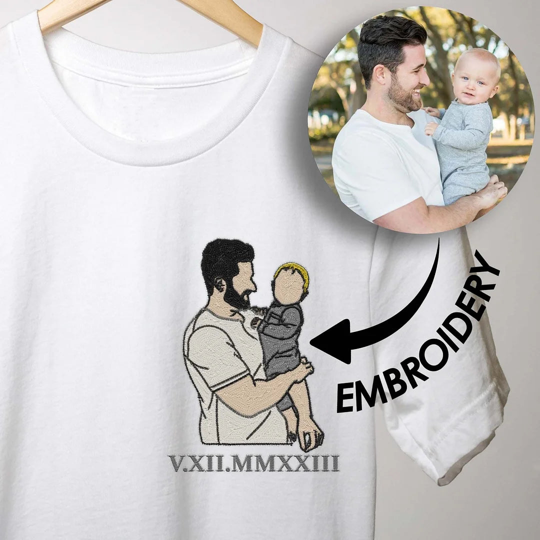 💖For Lover💖Personalized Dad Embroidery Custom Photo Roman Numeral Fathers Day Gift