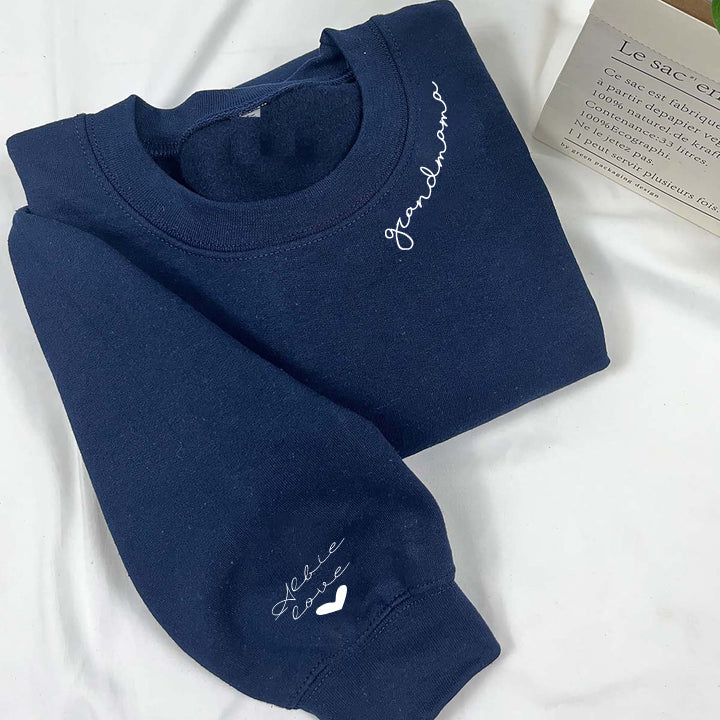 Personalized Family Embroidered Sweatshirt with Kids Names On Sleeve