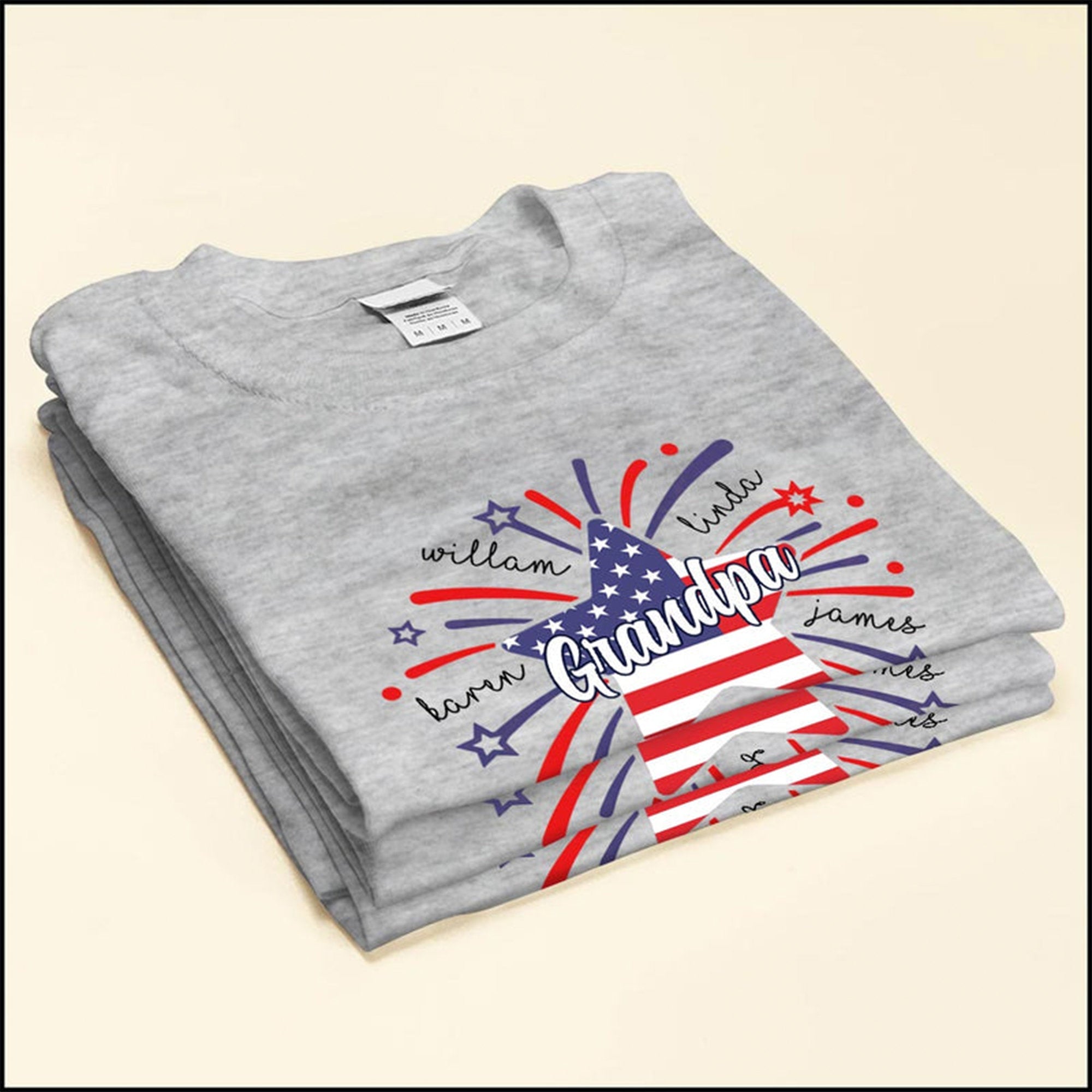 Custom Papa With Kids Star Firework Flag Personalized Shirt for Independence Day