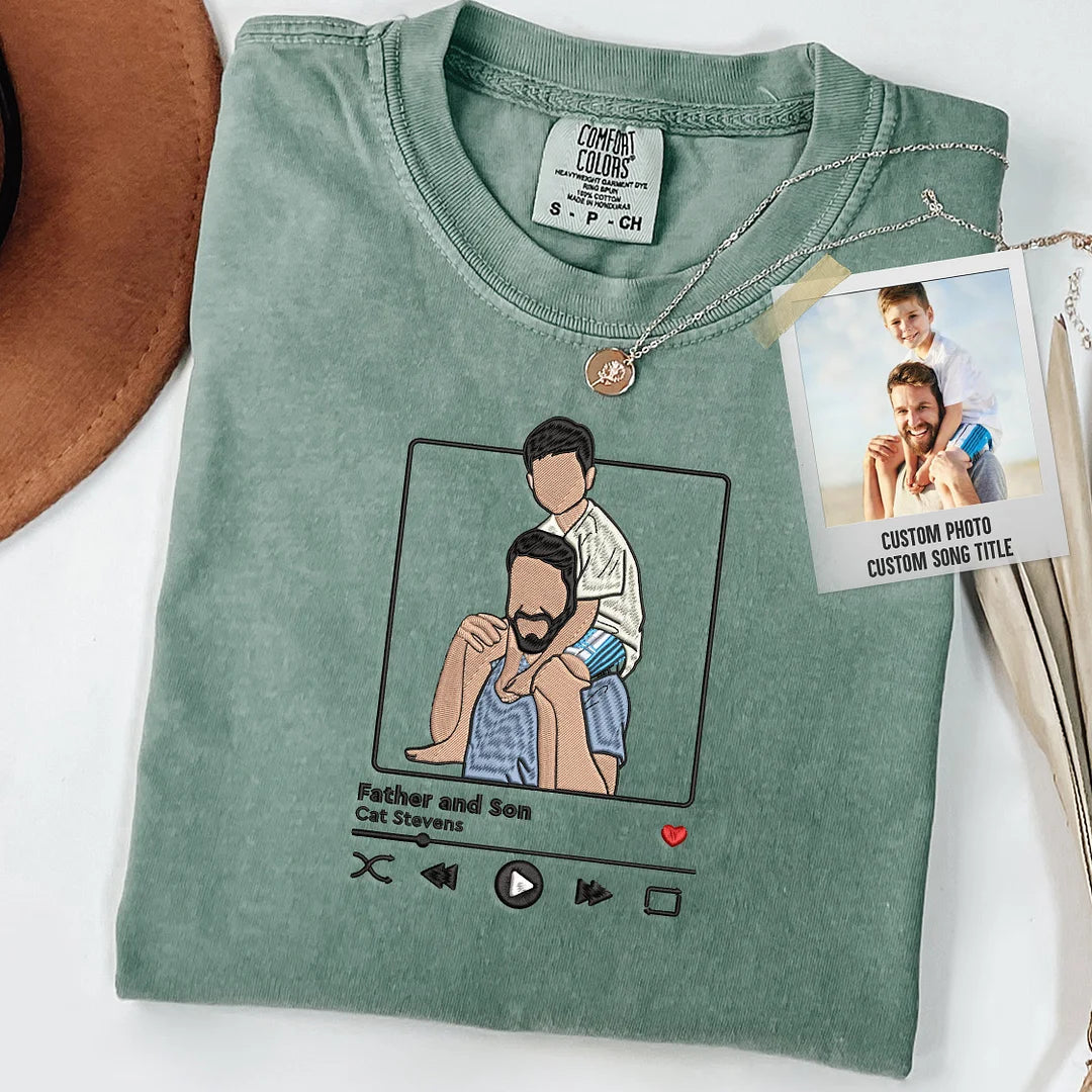 💖For Lover💖Comfort Colors Embroidered Personalized Dad Portrait from Your Photo With Favorite Song Music