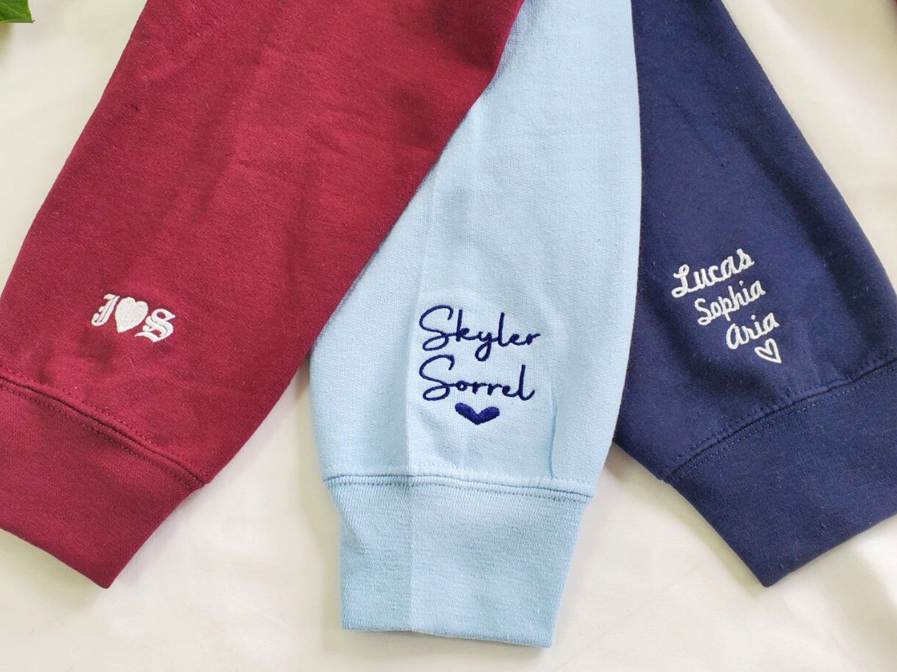 Products Custom Embroidered Dad Sweatshirt, Dad EST Sweatshirt with Kids Names and Heart on Sleeve